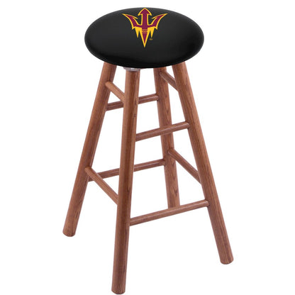 Oak Extra Tall Bar Stool in Medium Finish with Arizona State (Pitchfork) Seat
