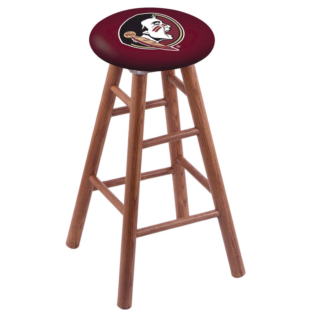 Oak Extra Tall Bar Stool in Medium Finish with Florida State (Head) Seat