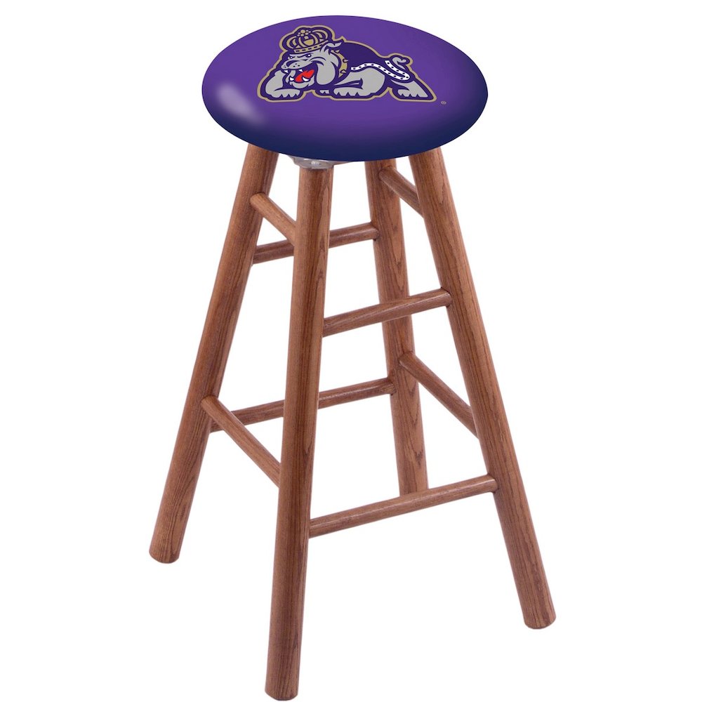 Oak Extra Tall Bar Stool in Medium Finish with James Madison Seat