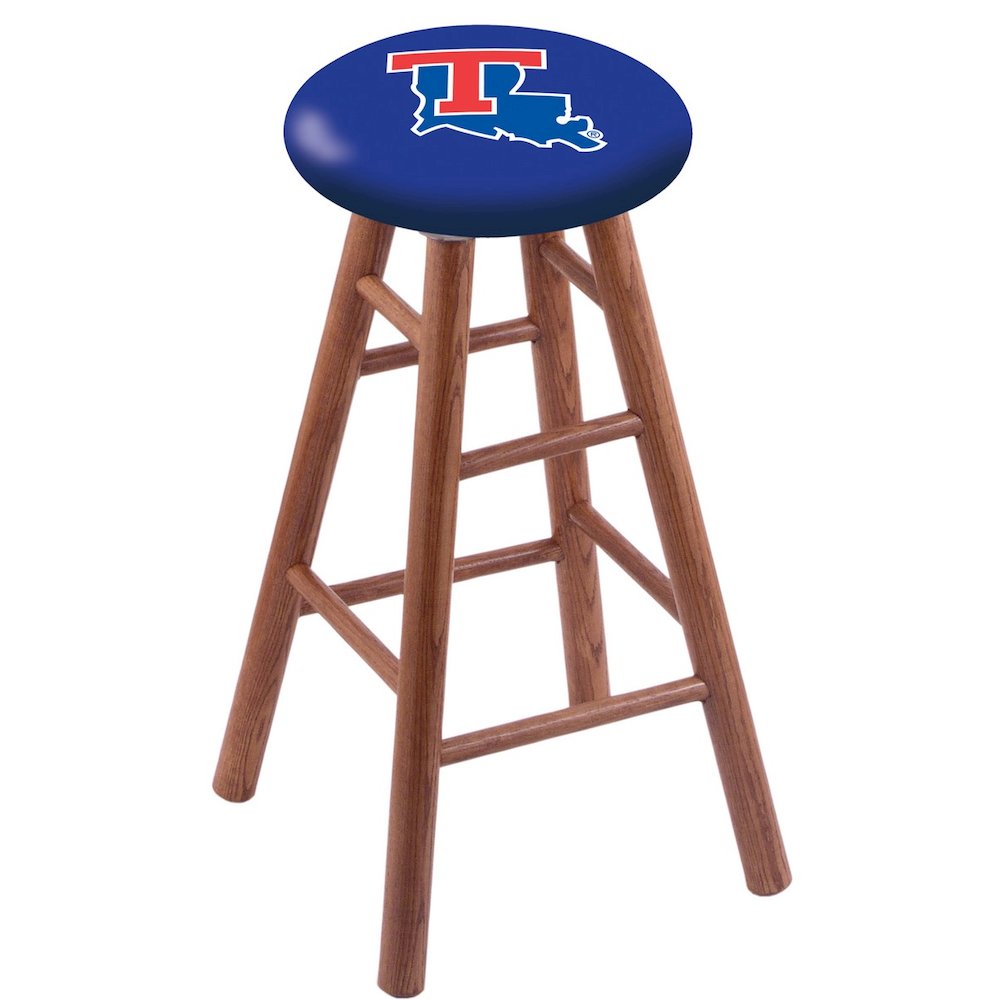 Oak Extra Tall Bar Stool in Medium Finish with Louisiana Tech Seat