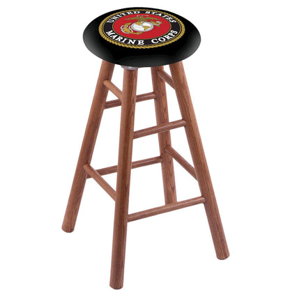 Oak Extra Tall Bar Stool in Medium Finish with U.S. Marines Seat