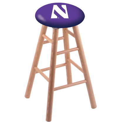 Oak Extra Tall Bar Stool in Natural Finish with Northwestern Seat
