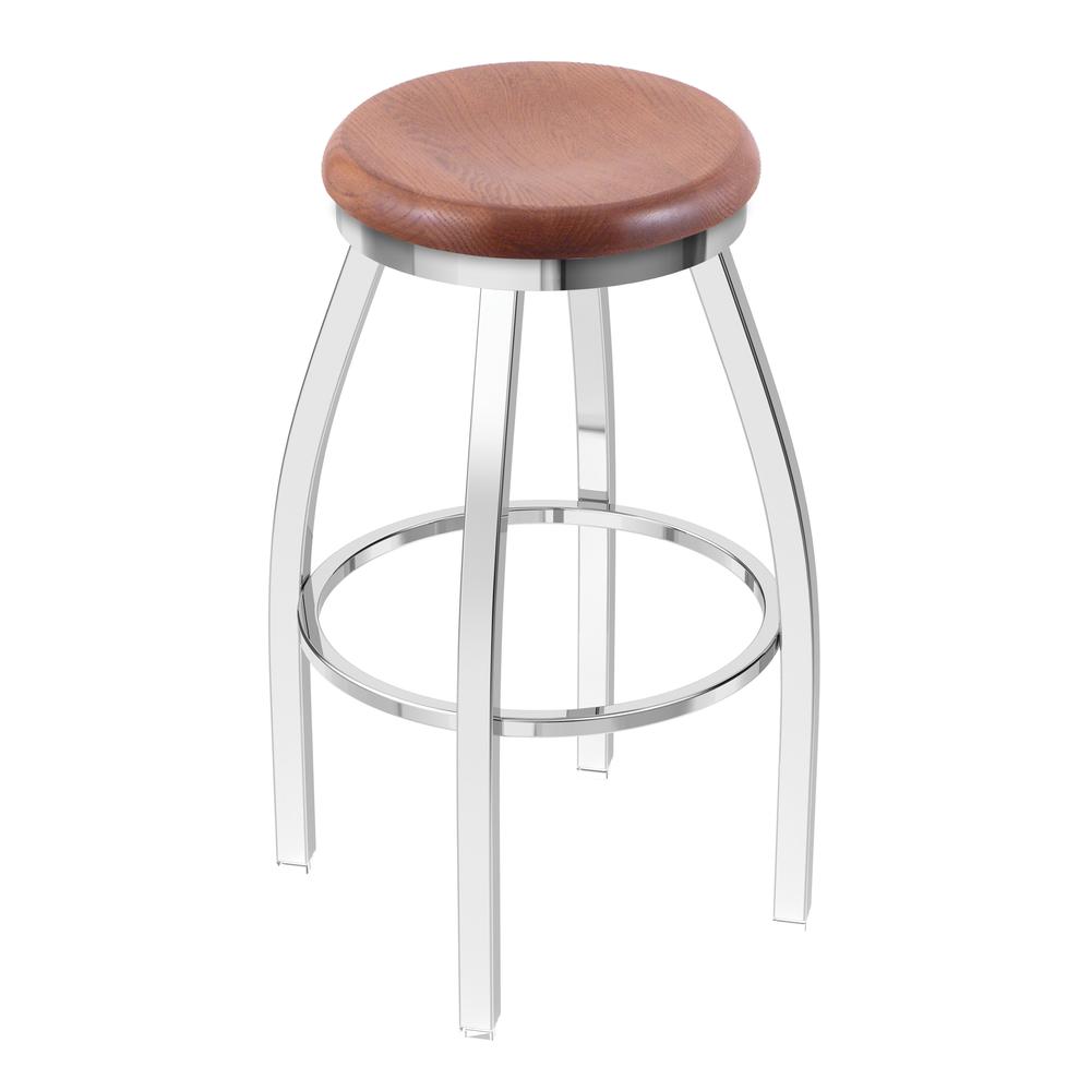 802 Misha 36" Swivel Extra Tall Bar Stool with Chrome Finish and Medium Oak Seat