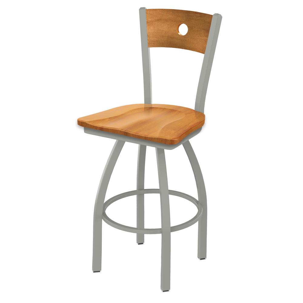 830 Voltaire 36" Swivel Counter Stool with Anodized Nickel Finish, Medium Back, and Medium Maple Seat