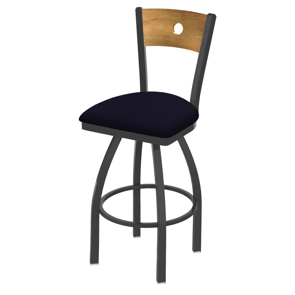 830 Voltaire 36" Swivel Counter Stool with Pewter Finish, Medium Back, and Canter Twilight Seat