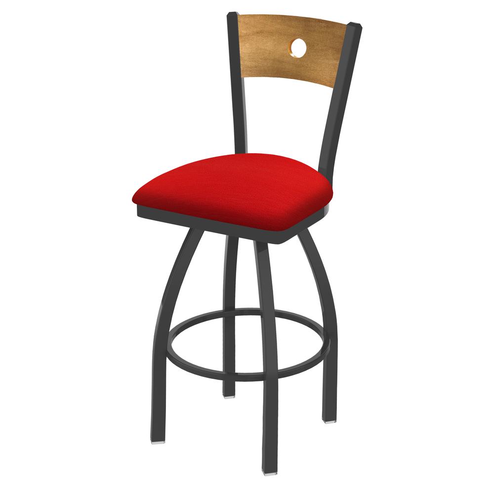 830 Voltaire 36" Swivel Counter Stool with Pewter Finish, Medium Back, and Canter Red Seat
