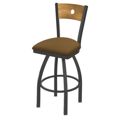 830 Voltaire 36" Swivel Counter Stool with Pewter Finish, Medium Back, and Canter Saddle Seat