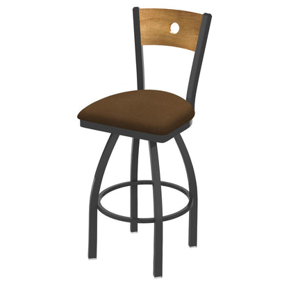 830 Voltaire 36" Swivel Counter Stool with Pewter Finish, Medium Back, and Rein Thatch Seat