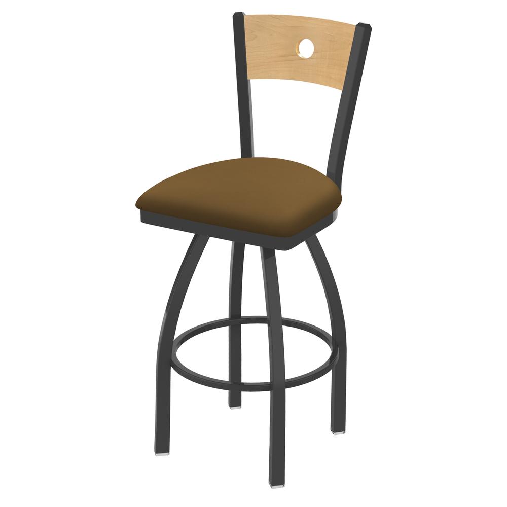 830 Voltaire 36" Swivel Counter Stool with Pewter Finish, Natural Back, and Canter Saddle Seat