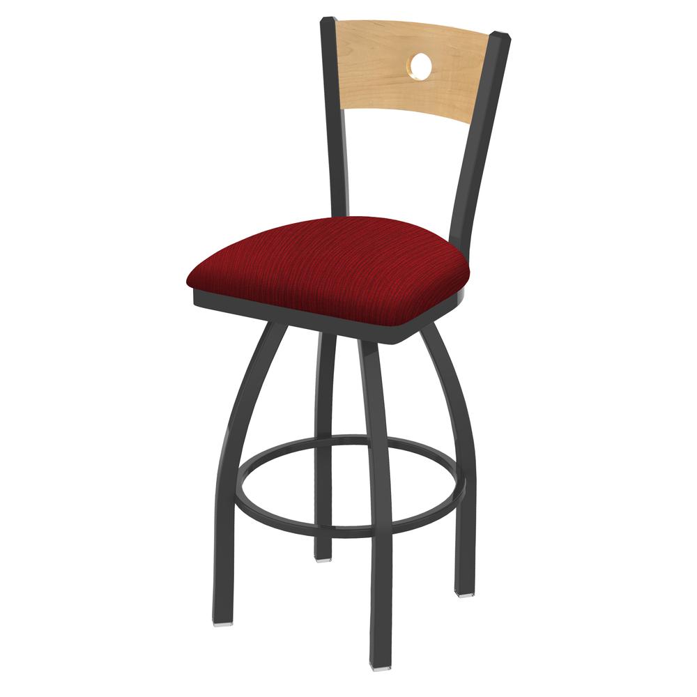 830 Voltaire 36" Swivel Counter Stool with Pewter Finish, Natural Back, and Graph Ruby Seat