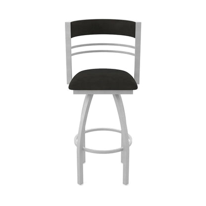 Swivel Bar Stool with Anodized Nickel Finish and Canter Espresso Seat and Back