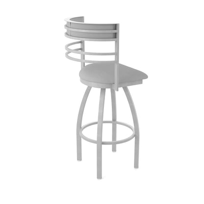 Swivel Bar Stool with Anodized Nickel Finish and Canter Folkstone Grey Seat