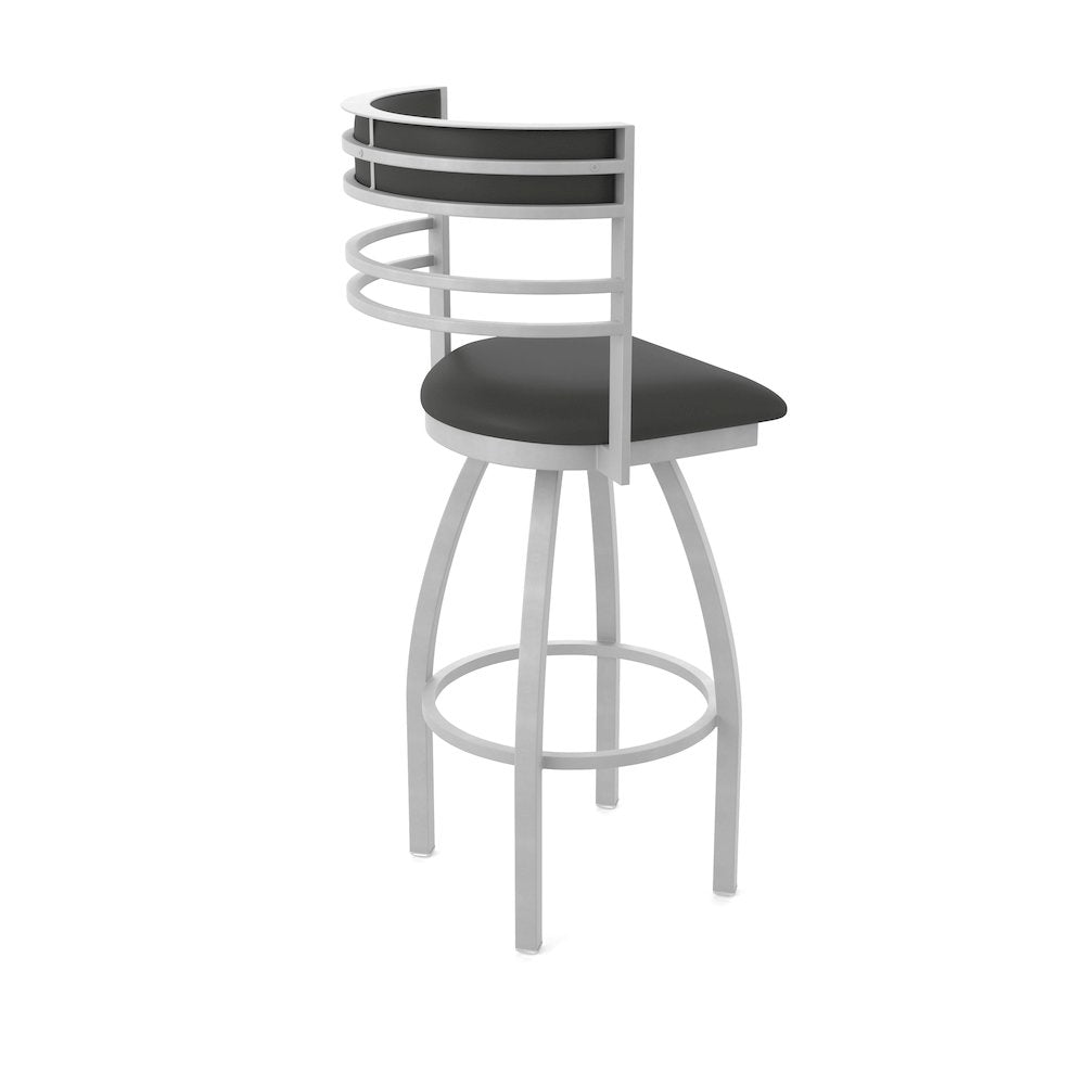 Swivel Bar Stool with Anodized Nickel Finish and Canter Iron Seat and Back