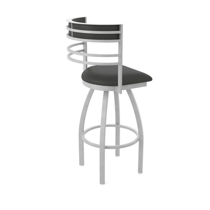 Swivel Bar Stool with Anodized Nickel Finish and Canter Iron Seat and Back