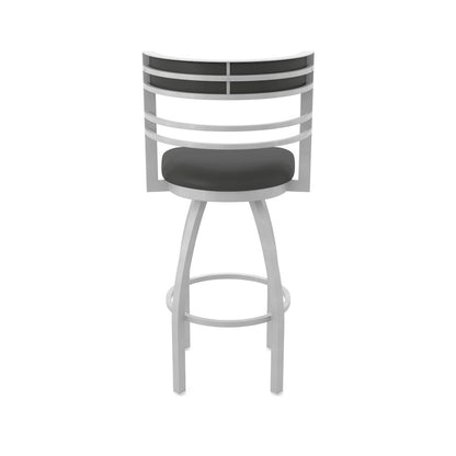 Swivel Bar Stool with Anodized Nickel Finish and Canter Iron Seat and Back