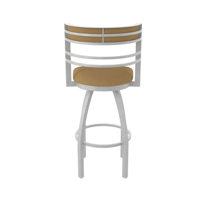 Swivel Bar Stool with Anodized Nickel Finish and Canter Saddle Seat and Back