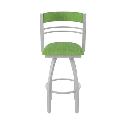 Swivel Bar Stool with Anodized Nickel Finish and Graph Parrot Seat and Back