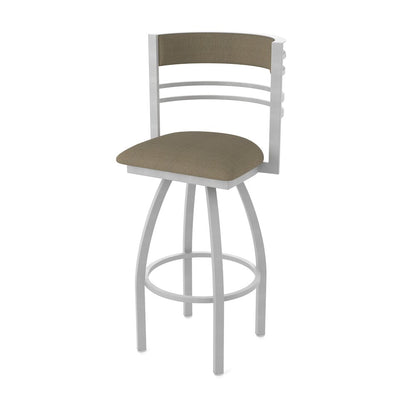Swivel Bar Stool with Anodized Nickel Finish and Graph Cork Seat and Back