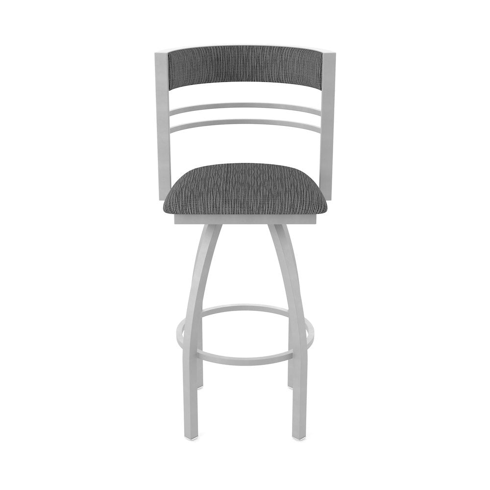Swivel Bar Stool with Anodized Nickel Finish and Graph Coal Seat and Back