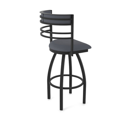 Swivel Bar Stool with Black Wrinkle Finish and Canter Storm Seat and Back