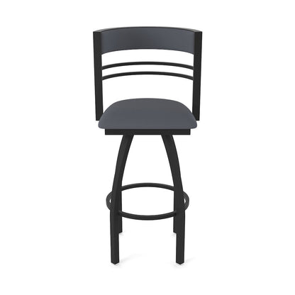 Swivel Bar Stool with Black Wrinkle Finish and Canter Storm Seat and Back