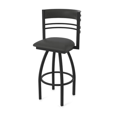 Swivel Bar Stool with Black Wrinkle Finish and Canter Iron Seat and Back