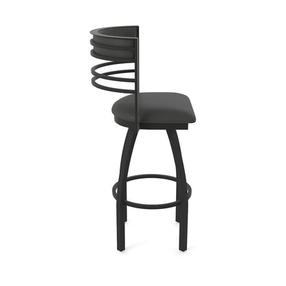 Swivel Bar Stool with Black Wrinkle Finish and Canter Iron Seat and Back