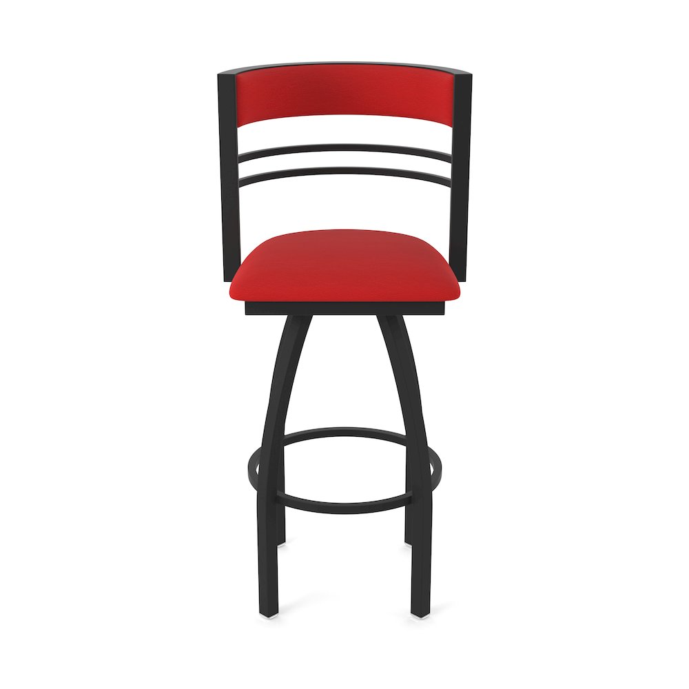 Swivel Bar Stool with Black Wrinkle Finish and Canter Red Seat and Back