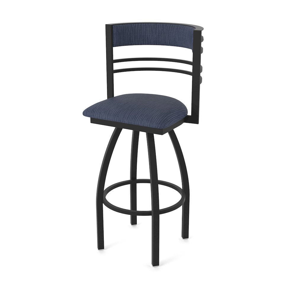 Swivel Bar Stool with Black Wrinkle Finish and Graph Anchor Seat and Back