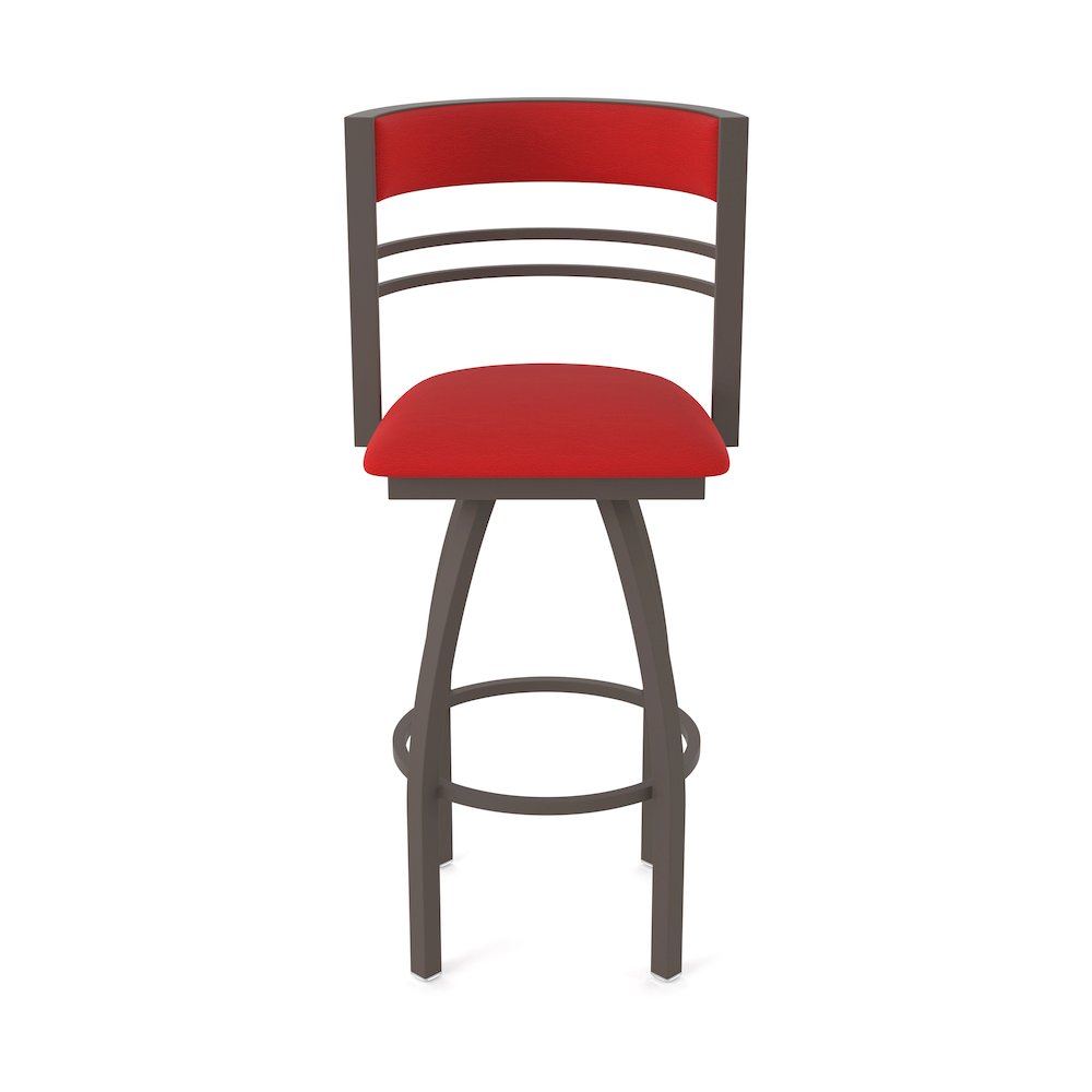 Swivel Bar Stool with Bronze Finish and Canter Red Seat and Back