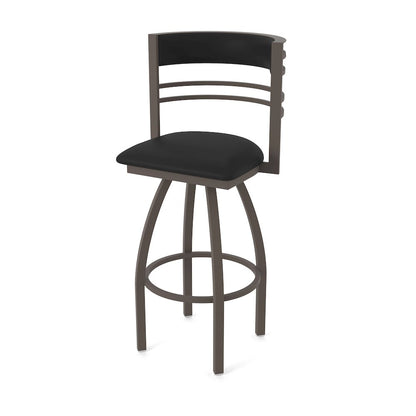 Swivel Bar Stool with Bronze Finish and Black Vinyl Seat and Back