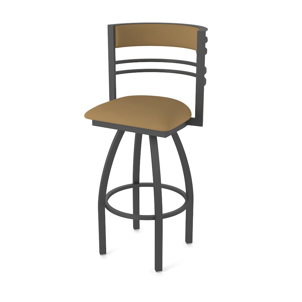 Swivel Bar Stool with Pewter Finish and Canter Saddle Seat and Back