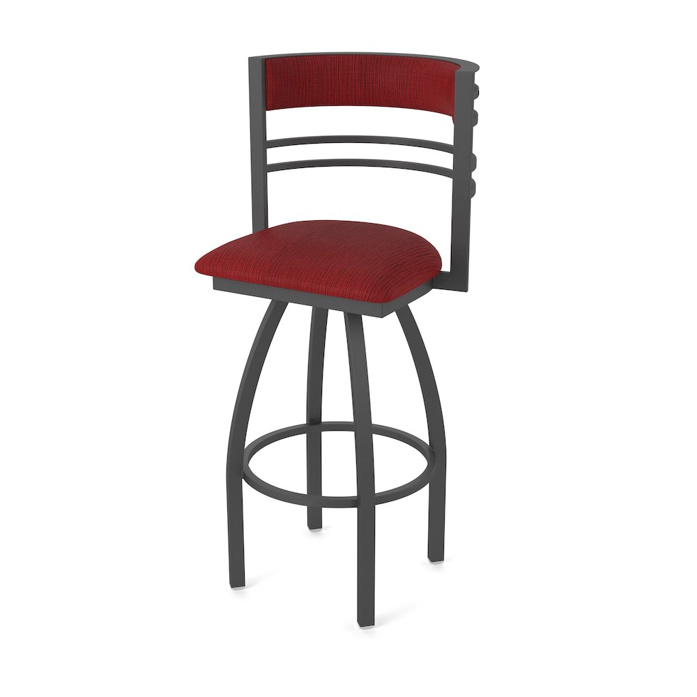 Swivel Bar Stool with Pewter Finish and Graph Ruby Seat and Back