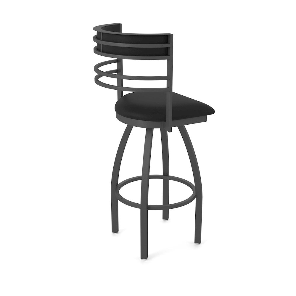 Swivel Bar Stool with Pewter Finish and Black Vinyl Seat and Back