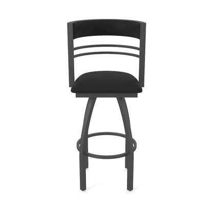 Swivel Bar Stool with Pewter Finish and Black Vinyl Seat and Back