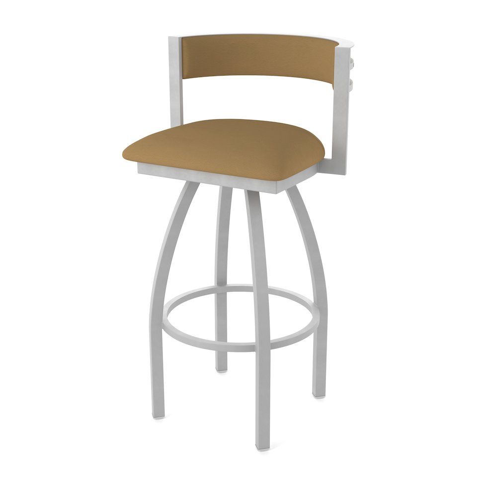 Swivel Bar Stool with Anodized Nickel Finish and Canter Saddle Seat and Back