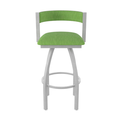 Swivel Bar Stool with Anodized Nickel Finish and Graph Parrot Seat and Back