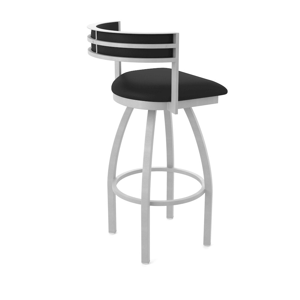 Swivel Bar Stool with Anodized Nickel Finish and Black Vinyl Seat and Back