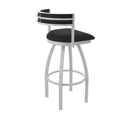 Swivel Bar Stool with Anodized Nickel Finish and Black Vinyl Seat and Back