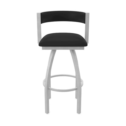Swivel Bar Stool with Anodized Nickel Finish and Black Vinyl Seat and Back