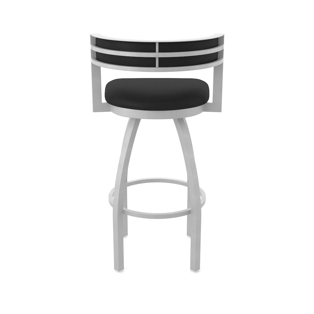Swivel Bar Stool with Anodized Nickel Finish and Black Vinyl Seat and Back