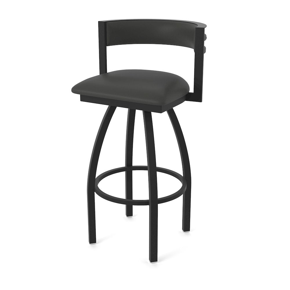 Swivel Bar Stool with Black Wrinkle Finish and Canter Iron Seat and Back