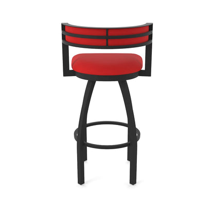 Swivel Bar Stool with Black Wrinkle Finish and Canter Red Seat and Back