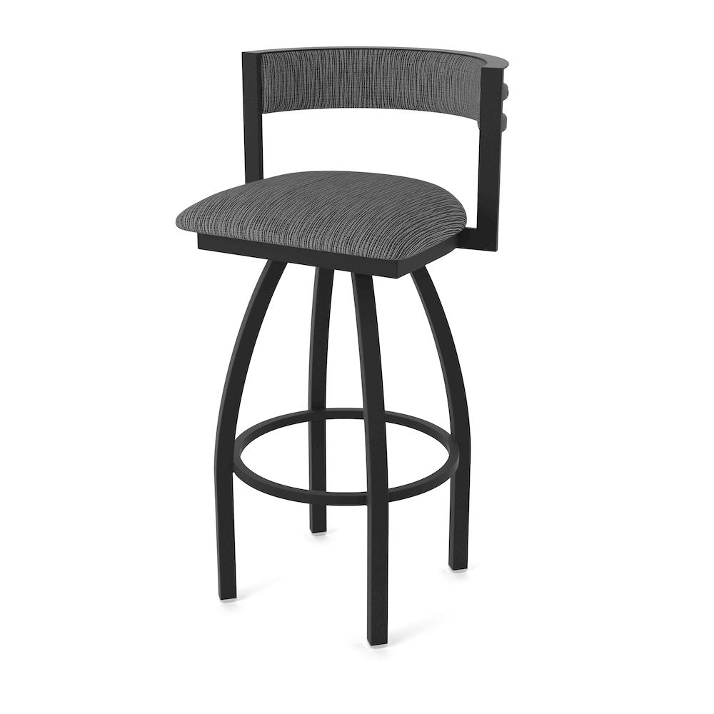 Swivel Bar Stool with Black Wrinkle Finish and Graph Coal Seat and Back