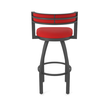 Swivel Bar Stool with Pewter Finish and Canter Red Seat and Back