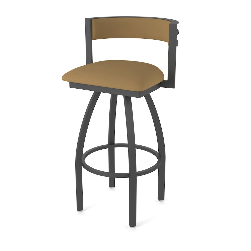 Swivel Bar Stool with Pewter Finish and Canter Saddle Seat and Back
