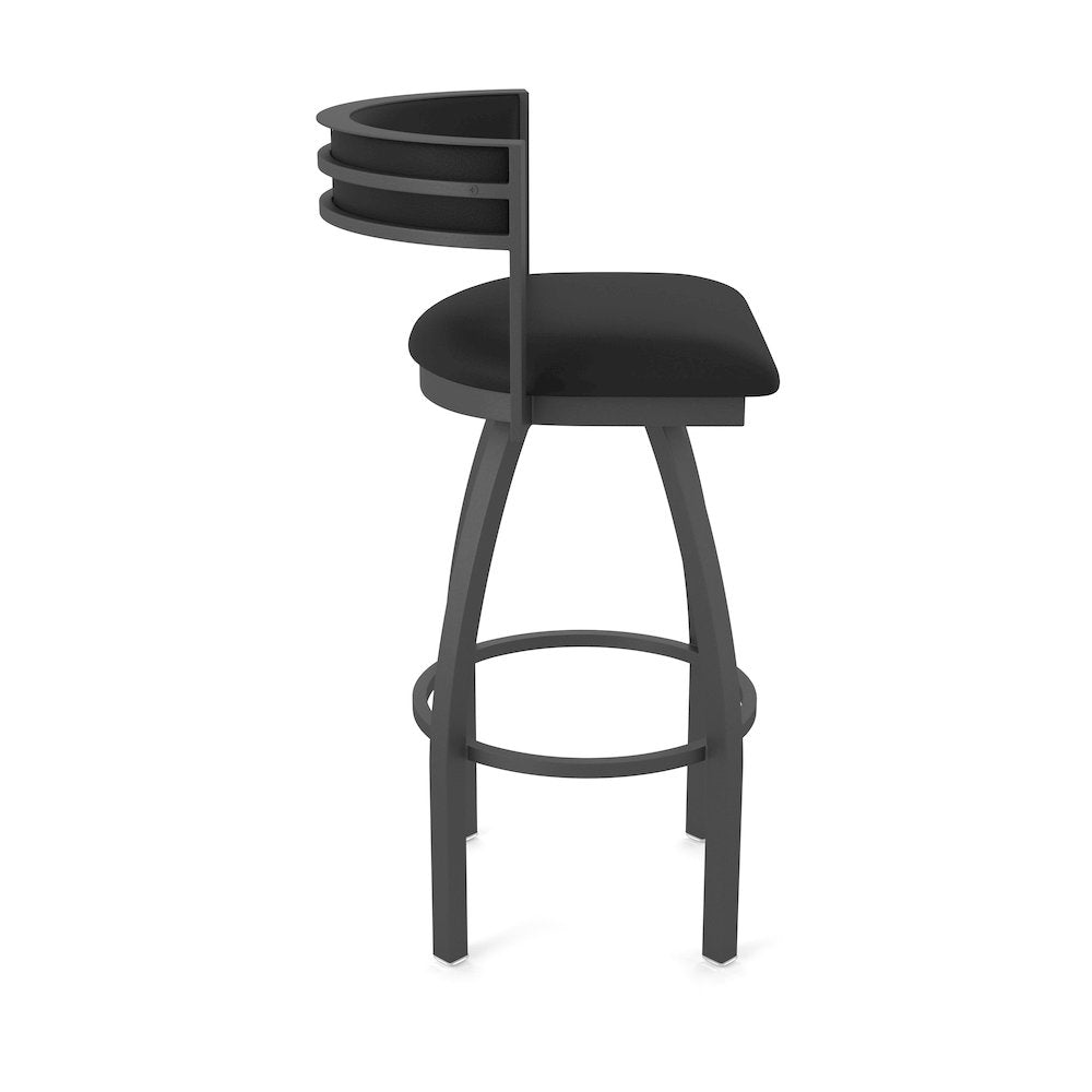 Swivel Bar Stool with Pewter Finish and Black Vinyl Seat and Back