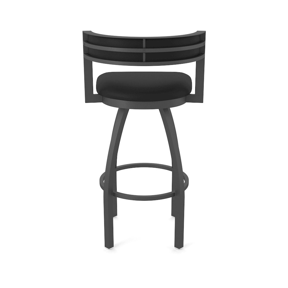 Swivel Bar Stool with Pewter Finish and Black Vinyl Seat and Back