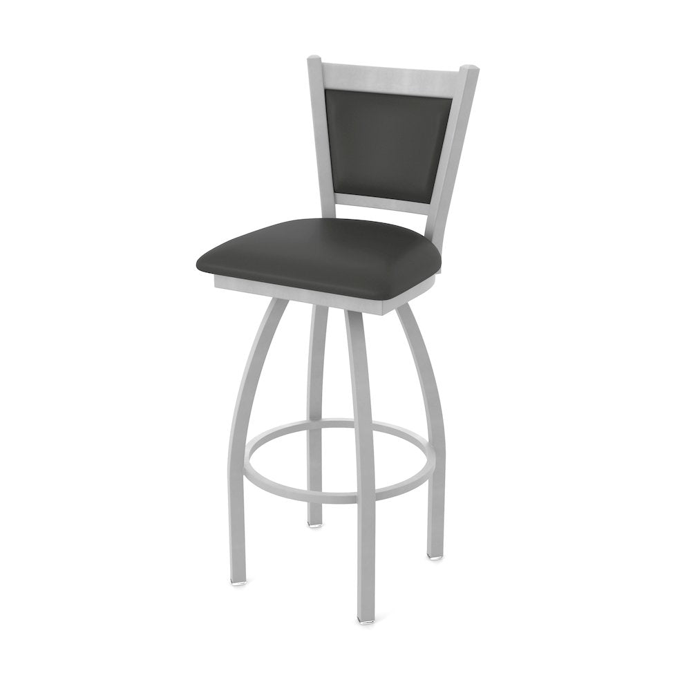 Swivel Bar Stool with Anodized Nickel Finish and Canter Iron Seat and Back