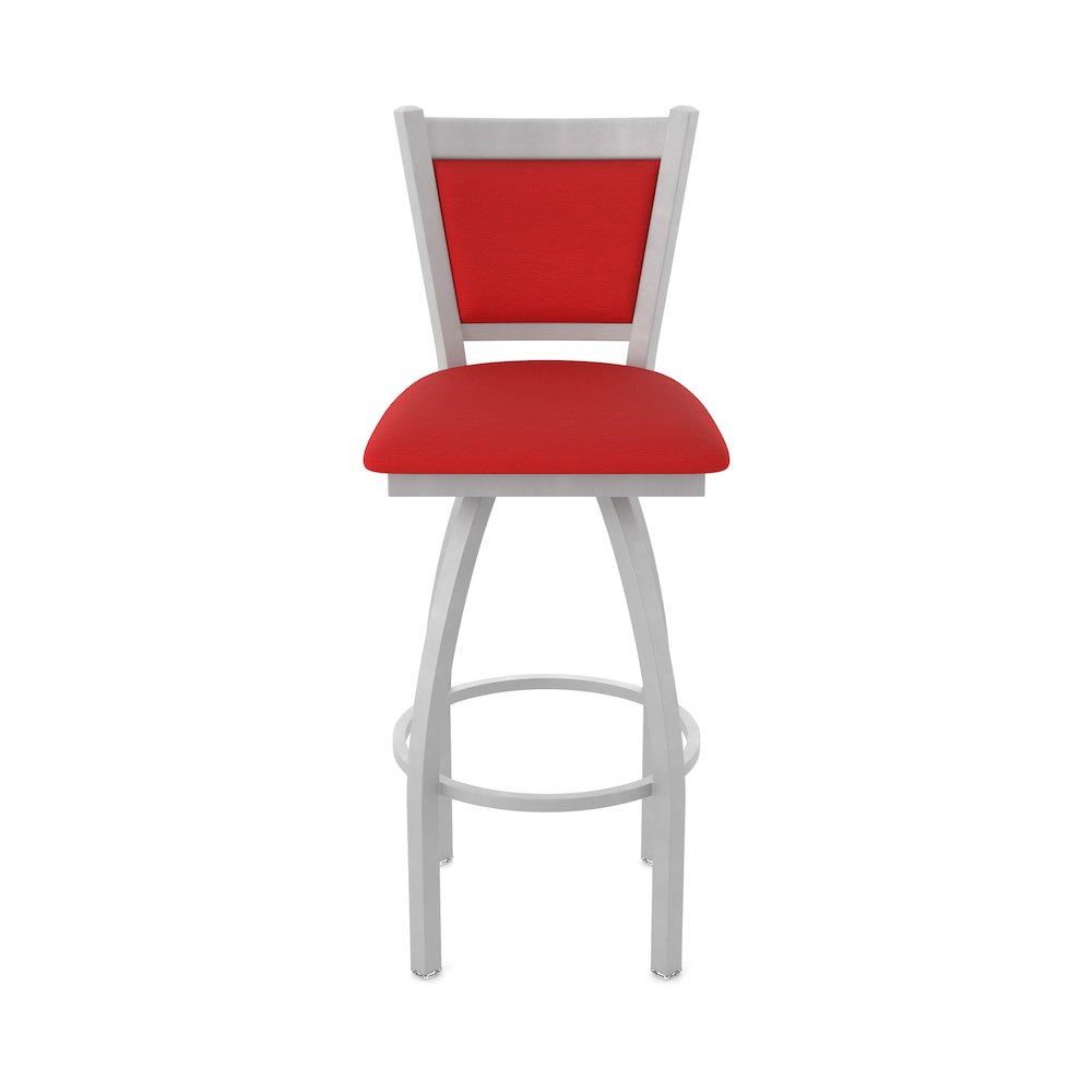 Swivel Bar Stool with Anodized Nickel Finish and Canter Red Seat and Back